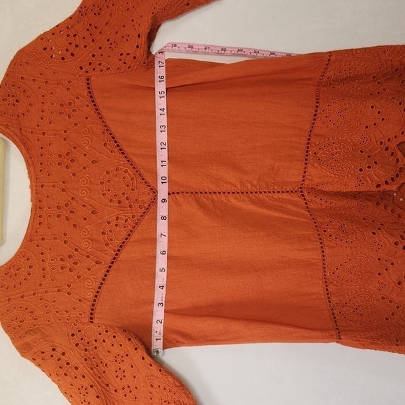 NAOO Nation AK Outiftters Women's Terracotta Eyelet Embroidered Boho Hobo Top S - Picture 12 of 13